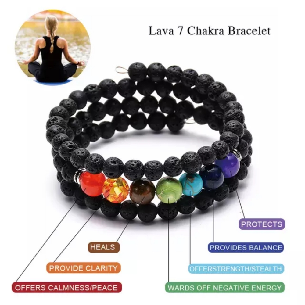 7 Chakra Lava Rock Bead Bracelet w/Essential Oil